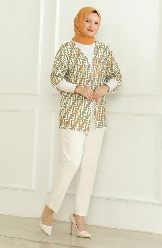 Patterned Viscose Kimono 83006C-01 Khaki Ecru 83006C-01