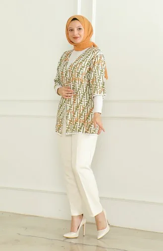 Patterned Viscose Kimono 83006C-01 Khaki Ecru 83006C-01