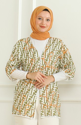 Gemusterter Viskose-Kimono 83006C-01 Khaki Ecru 83006C-01