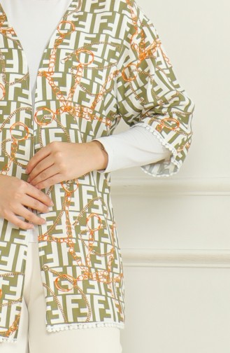 Gemusterter Viskose-Kimono 83006C-01 Khaki Ecru 83006C-01