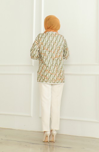 Gemusterter Viskose-Kimono 83006C-01 Khaki Ecru 83006C-01