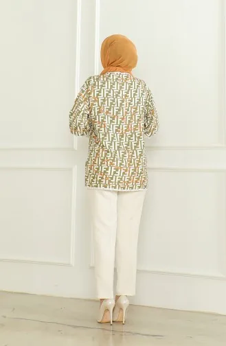 Patterned Viscose Kimono 83006C-01 Khaki Ecru 83006C-01