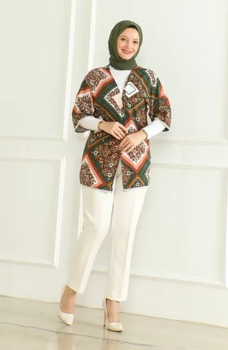 Patterned Viscose Kimono 83006D-01 Khaki Brown 83006D-01