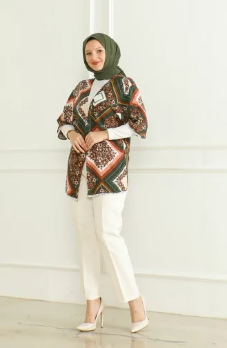 Patterned Viscose Kimono 83006D-01 Khaki Brown 83006D-01