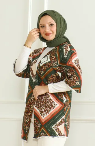 Patterned Viscose Kimono 83006D-01 Khaki Brown 83006D-01