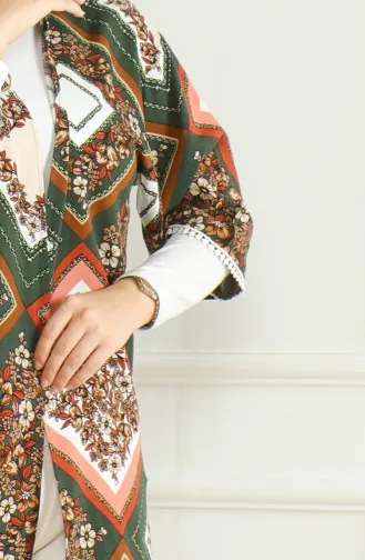 Patterned Viscose Kimono 83006D-01 Khaki Brown 83006D-01