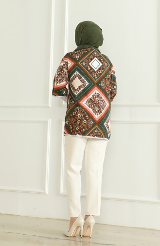 Patterned Viscose Kimono 83006D-01 Khaki Brown 83006D-01
