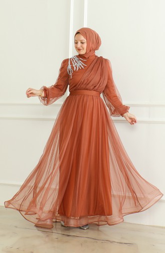 Robe De Soirée Mousseline à Paillette 6348-01 Carreau 6348-01