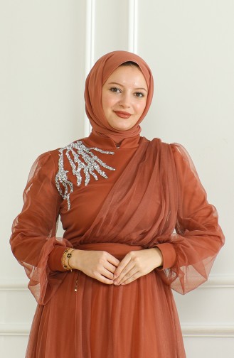 Robe De Soirée Mousseline à Paillette 6348-01 Carreau 6348-01
