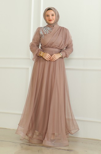 Robe De Soirée Mousseline à Paillette 6348-02 Vison 6348-02