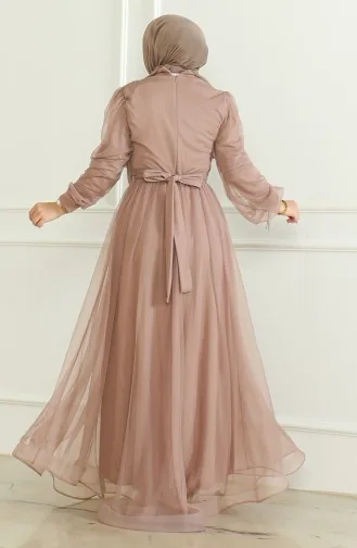 Pullu Şifon Abiye Elbise 6348-02 Vizon