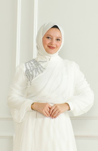 Pailletten-Chiffon-Abendkleid 6348-03 Weiß 6348-03