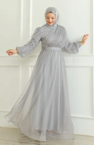 Sequined Chiffon Evening Dress 6348-04 Gray 6348-04