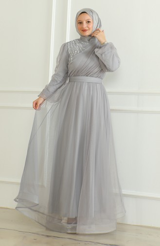 Pailletten-Chiffon-Abendkleid 6348-04 Grau 6348-04