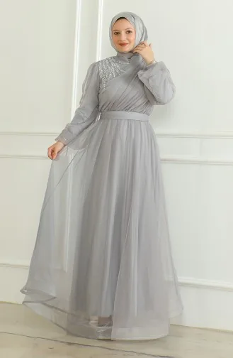 Sequined Chiffon Evening Dress 6348-04 Gray 6348-04
