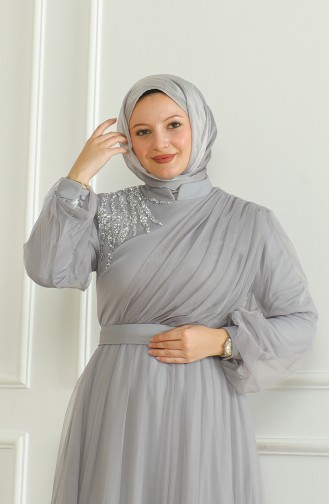 Pailletten-Chiffon-Abendkleid 6348-04 Grau 6348-04