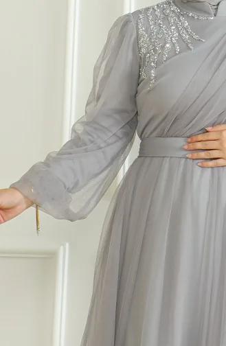 Sequined Chiffon Evening Dress 6348-04 Gray 6348-04