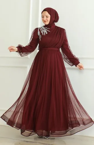 Robe De Soirée Mousseline à Paillette 6348-05 Prune 6348-05