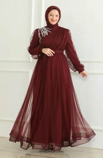 Robe De Soirée Mousseline à Paillette 6348-05 Prune 6348-05