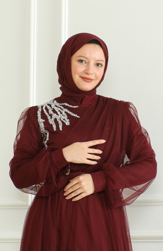 Pailletten-Chiffon-Abendkleid 6348-05 Pflaume 6348-05