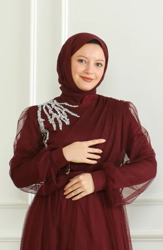 Robe De Soirée Mousseline à Paillette 6348-05 Prune 6348-05