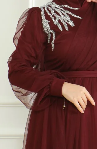 Robe De Soirée Mousseline à Paillette 6348-05 Prune 6348-05
