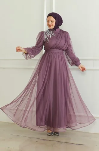 Robe De Soirée Mousseline à Paillette 6348-07 Rose Poudré 6348-07