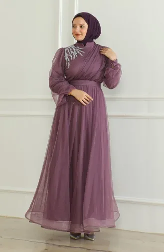 Robe De Soirée Mousseline à Paillette 6348-07 Rose Poudré 6348-07