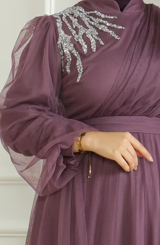 Robe De Soirée Mousseline à Paillette 6348-07 Rose Poudré 6348-07