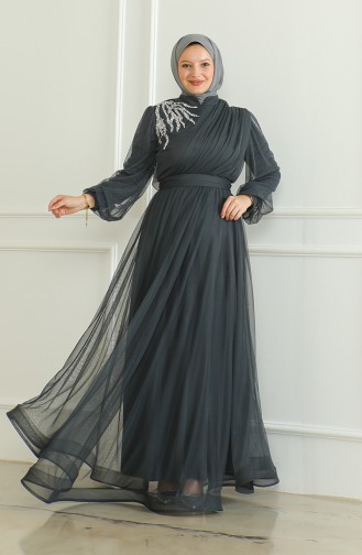 Pailletten-Chiffon-Abendkleid 6348-08 Anthrazit 6348-08