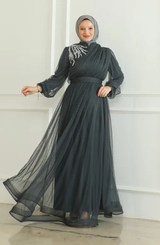 Chiffon Avondjurk Met Pailletten 6348-08 Antraciet 6348-08