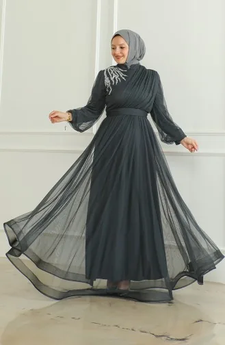 Chiffon Avondjurk Met Pailletten 6348-08 Antraciet 6348-08