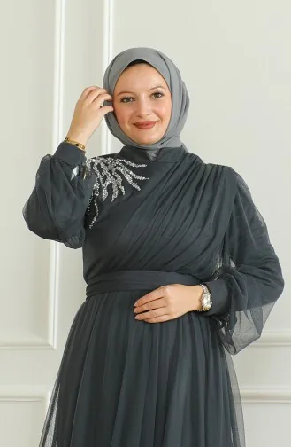 Chiffon Avondjurk Met Pailletten 6348-08 Antraciet 6348-08