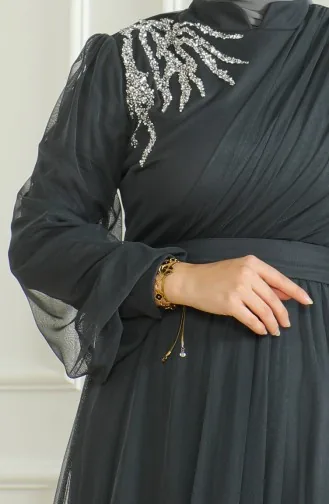 Chiffon Avondjurk Met Pailletten 6348-08 Antraciet 6348-08