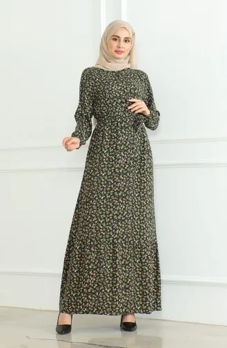 Kleid Mit Blumenmuster 4066-11 Khakigrün 4066-11