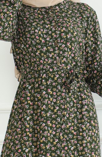 Floral Patterned Dress 4066-11 Khaki Green 4066-11