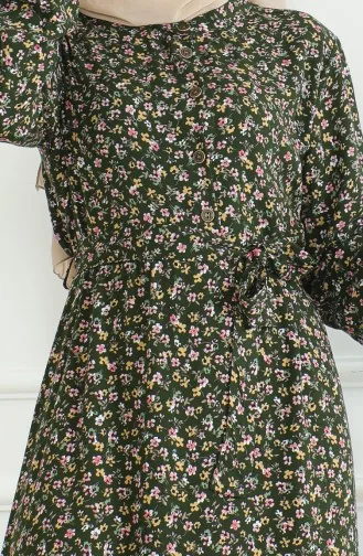 Kleid Mit Blumenmuster 4066-11 Khakigrün 4066-11