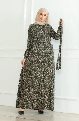 Kleid Mit Blumenmuster 4066-11 Khakigrün 4066-11