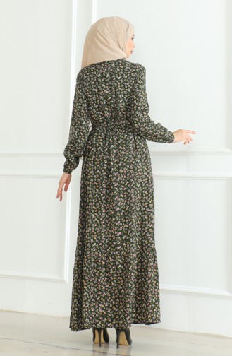 Floral Patterned Dress 4066-11 Khaki Green 4066-11