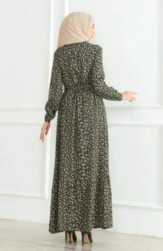 Kleid Mit Blumenmuster 4066-11 Khakigrün 4066-11