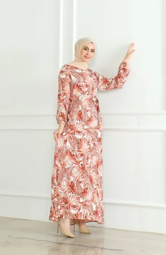 Robe Viscose A Motifs Et Ceinturée 0506-01 Carreau 0506-01