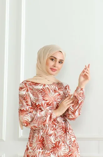 Robe Viscose A Motifs Et Ceinturée 0506-01 Carreau 0506-01