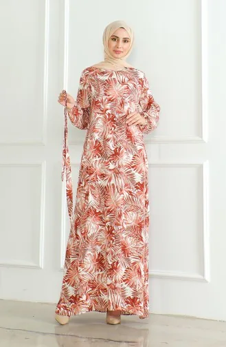 Robe Viscose A Motifs Et Ceinturée 0506-01 Carreau 0506-01