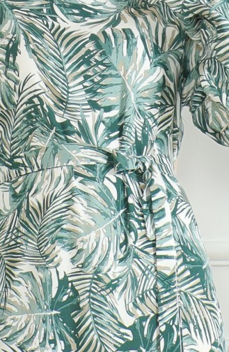 Patterned Belted Viscose Dress 0506-02 Khaki 0506-02