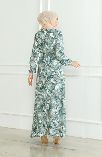 Patterned Belted Viscose Dress 0506-02 Khaki 0506-02