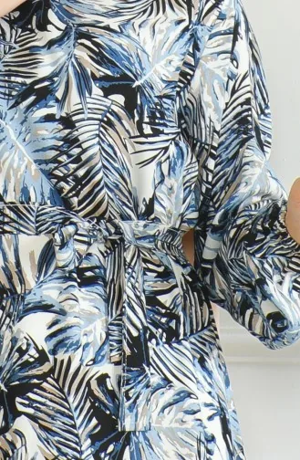 Robe Viscose A Motifs Et Ceinturée 0506-03 Bleu Marine 0506-03