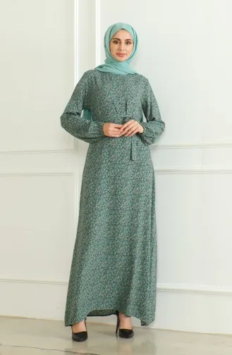 Robe Viscose A Motifs Et Ceinturée 0508-01 Vert 0508-01