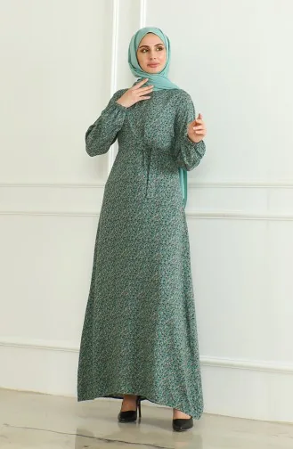 Robe Viscose A Motifs Et Ceinturée 0508-01 Vert 0508-01