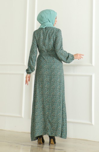 Gemustertes Viskosekleid Mit Gürtel 0508-01 Grün 0508-01
