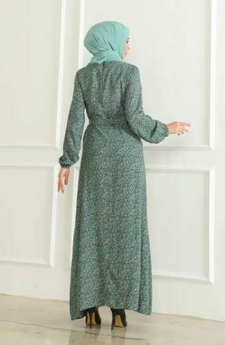 Robe Viscose A Motifs Et Ceinturée 0508-01 Vert 0508-01